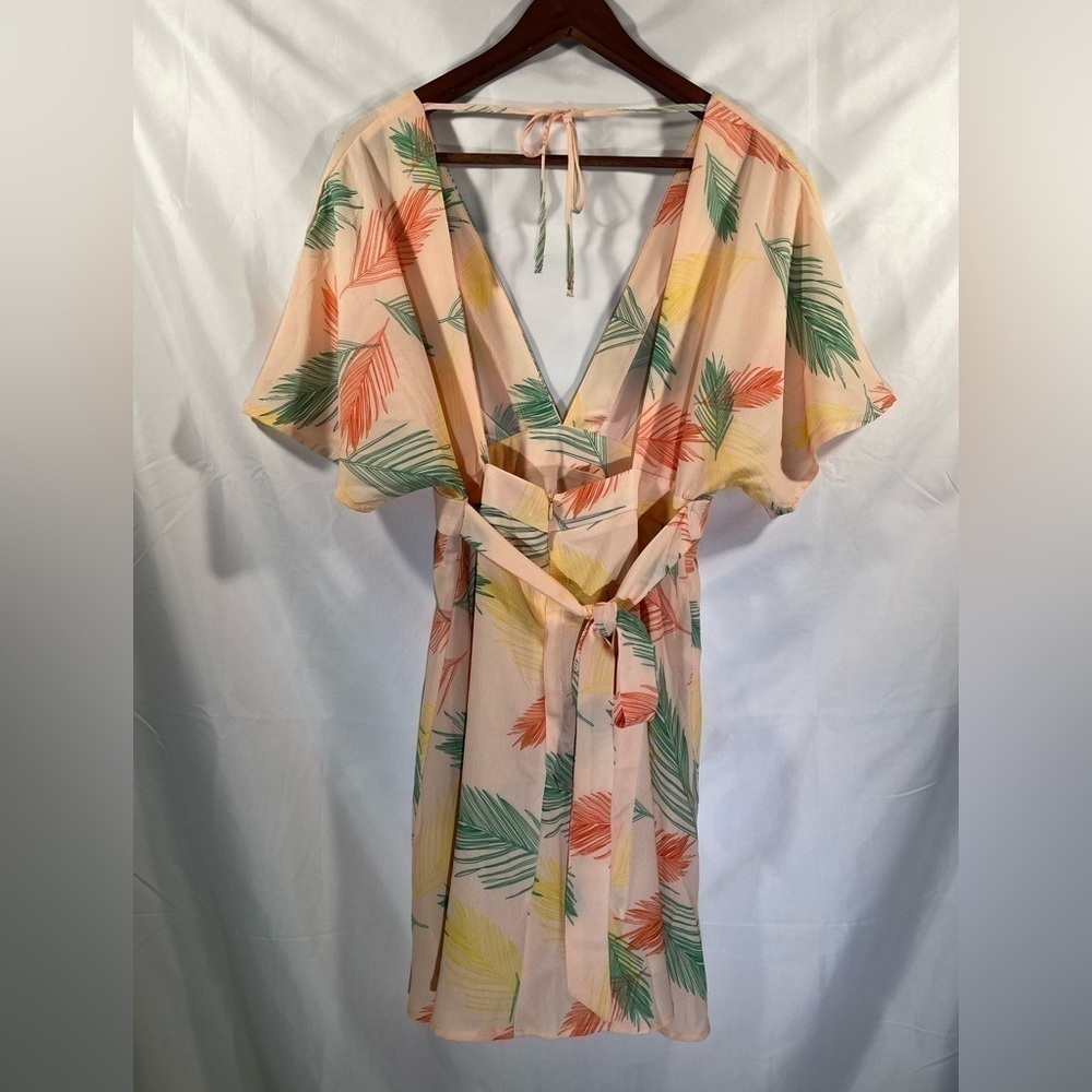 SHEIN Palm Leaves Summer Plunging Neckline Dress Womens Short Sleeve Print Sz M - Picture 3 of 9